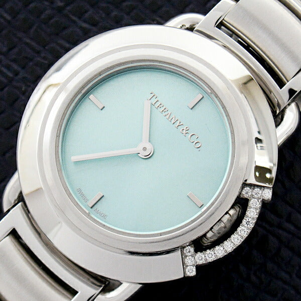 Tiffany & Co T Diamond Quartz Watch SS Blue Dial