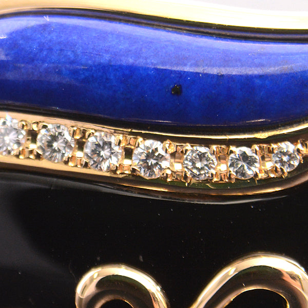 Tasaki K18 Gold Leaf Design Onyx Lapis Diamond Brooch