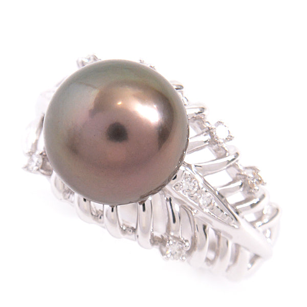 Tasaki K18WG Black Pearl Diamond Ring 11.5 in Great Condition