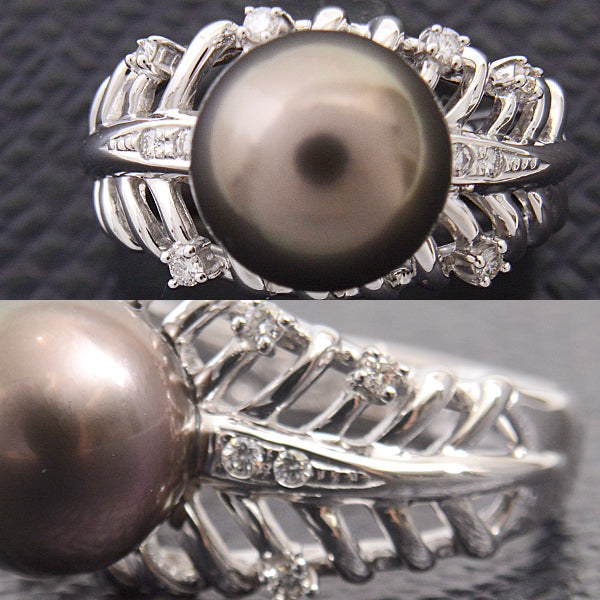 Tasaki K18WG Black Pearl Diamond Ring 11.5