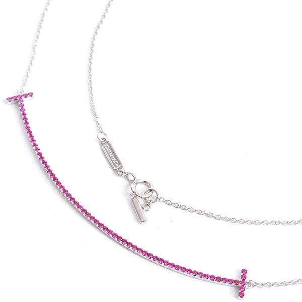 Tiffany & Co T Smile Large Pink Sapphire Necklace 750WG White Gold