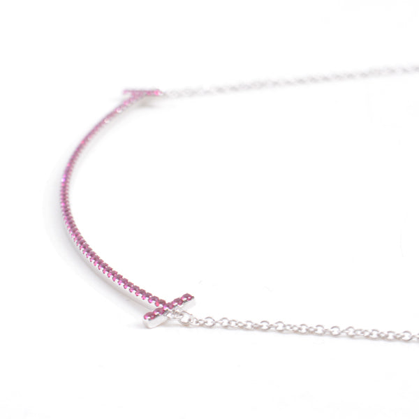 Tiffany & Co T Smile Large Pink Sapphire Necklace 750WG White Gold