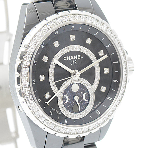 Chanel J12 H3407 Men's Watch, Diamond Bezel, Automatic, Black Dial in Great Condition