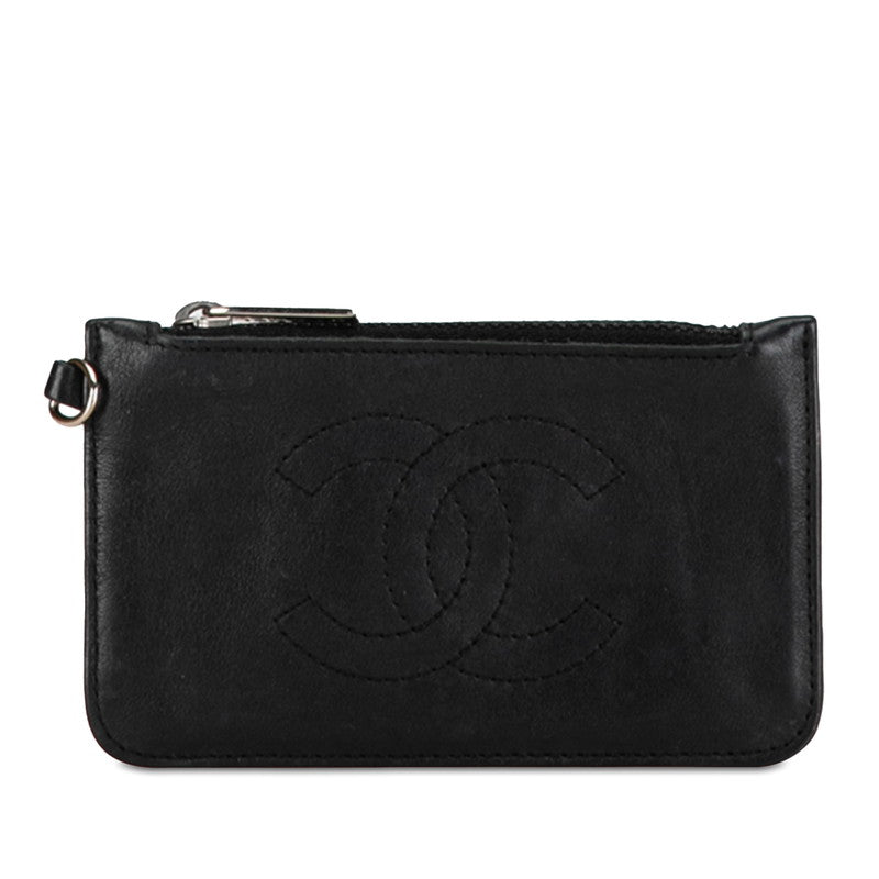 Chanel Leather Zip Coin Purse Leather Coin Case in Good condition