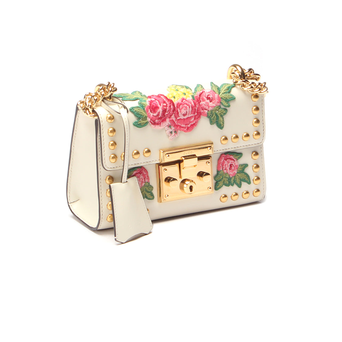 Floral Studded Padlock Shoulder Bag