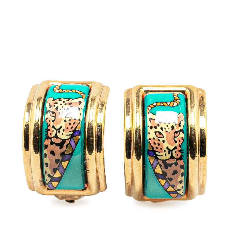 Hermes Leopard Cloisonne Enamel Clip On Earrings Metal Earrings in Excellent condition