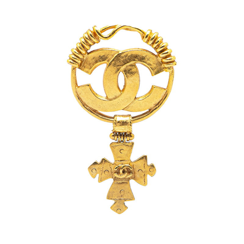 Chanel Vintage Coco Mark Cross Brooch Gold