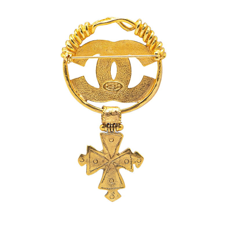 Chanel Vintage Coco Mark Cross Brooch Gold