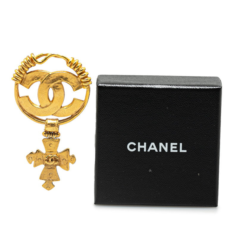 Chanel Vintage Coco Mark Cross Brooch Gold