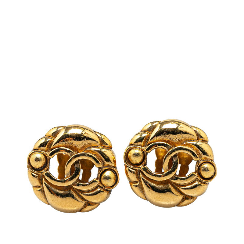 Chanel Vintage Matelasse Coco Mark Earrings Gold Plated