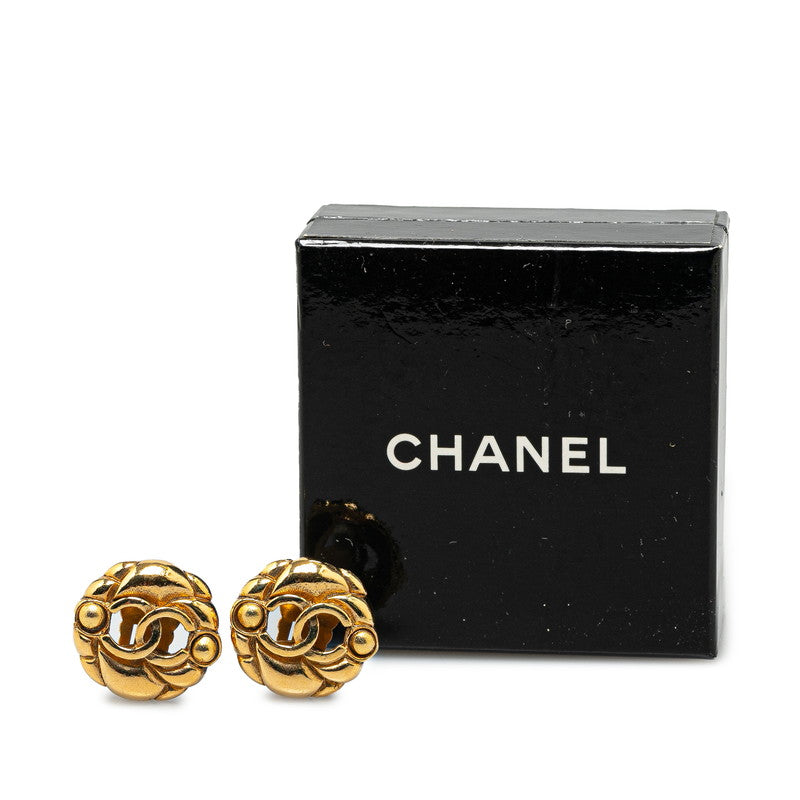 Chanel Vintage Matelasse Coco Mark Earrings Gold Plated in Great Condition