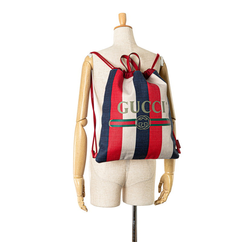 Gucci Canvas Leather Drawstring Backpack