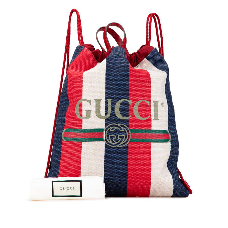 Gucci Canvas Leather Drawstring Backpack