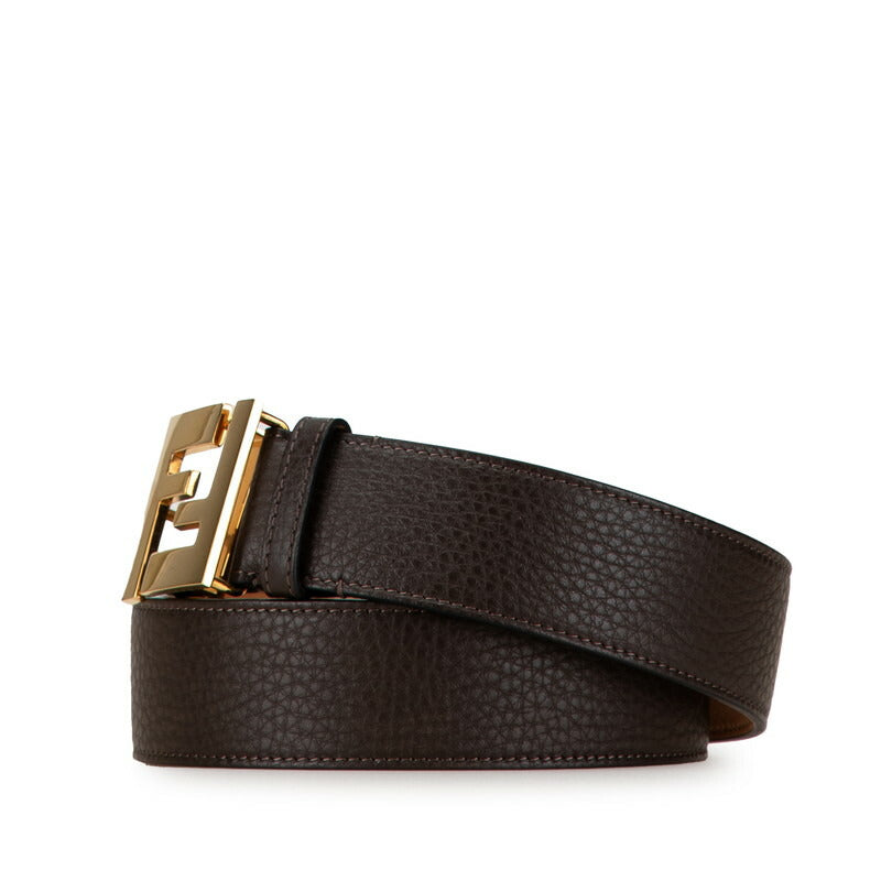 Fendi FF Leather Belt Brown Gold