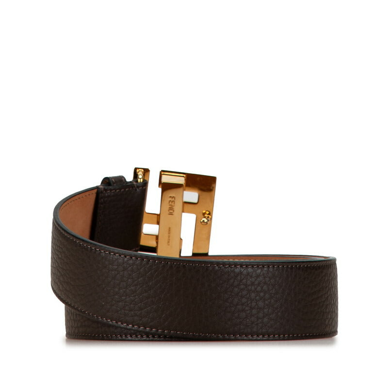 Fendi FF Leather Belt Brown Gold