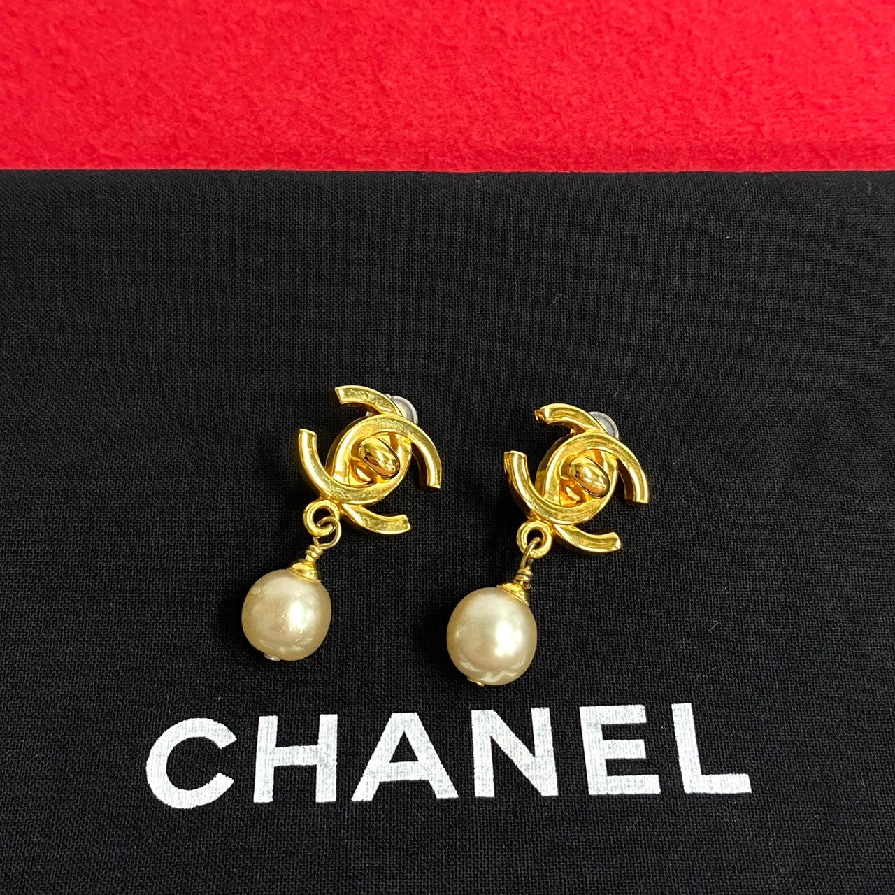 Chanel Vintage GP Faux Pearl Logo Earrings