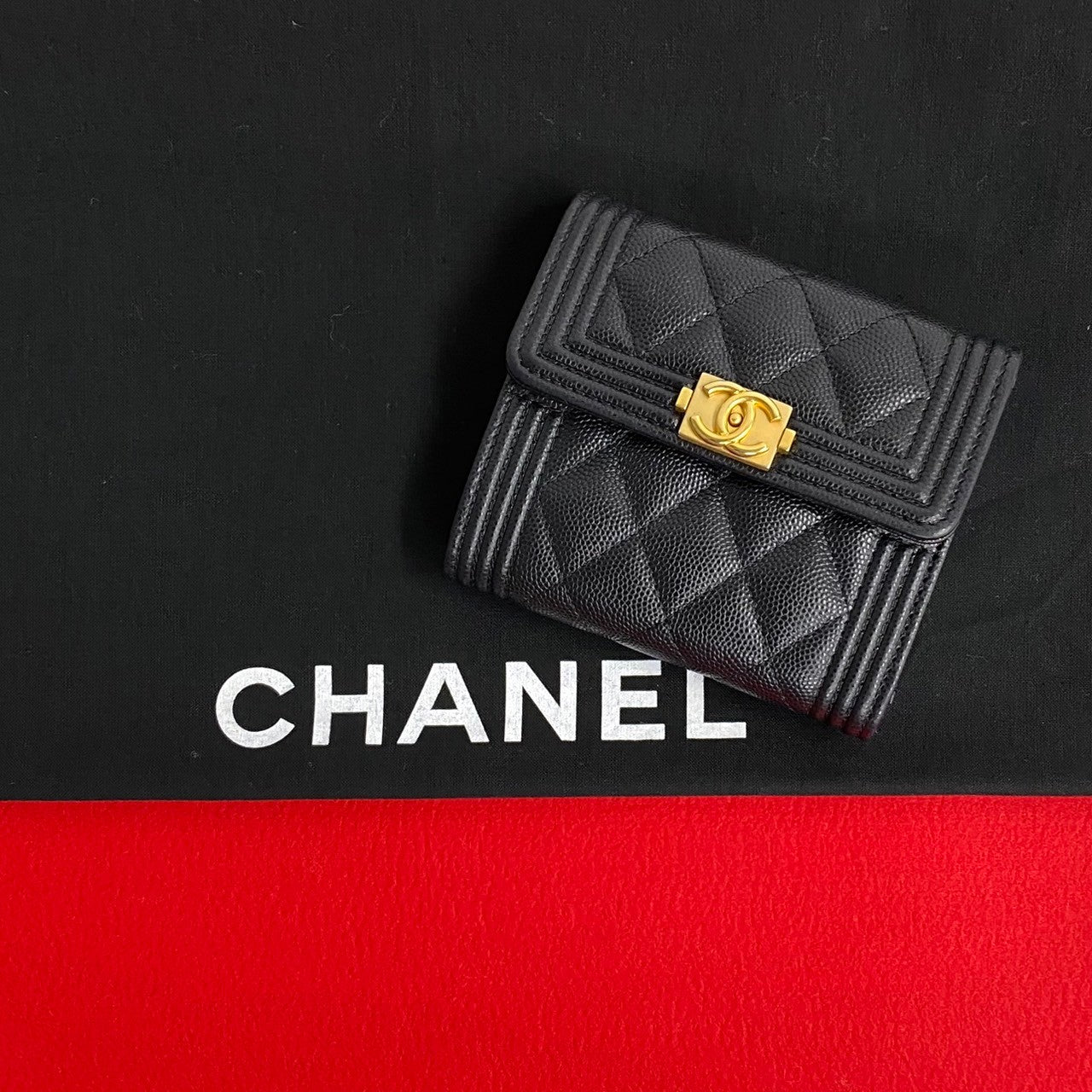 Chanel Boy Matelasse Caviar Bifold Wallet Black