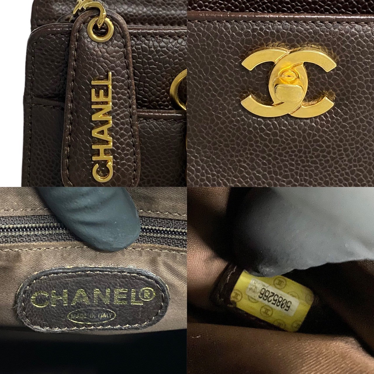 Chanel Vintage Caviar Skin Chain Tote Bag Brown