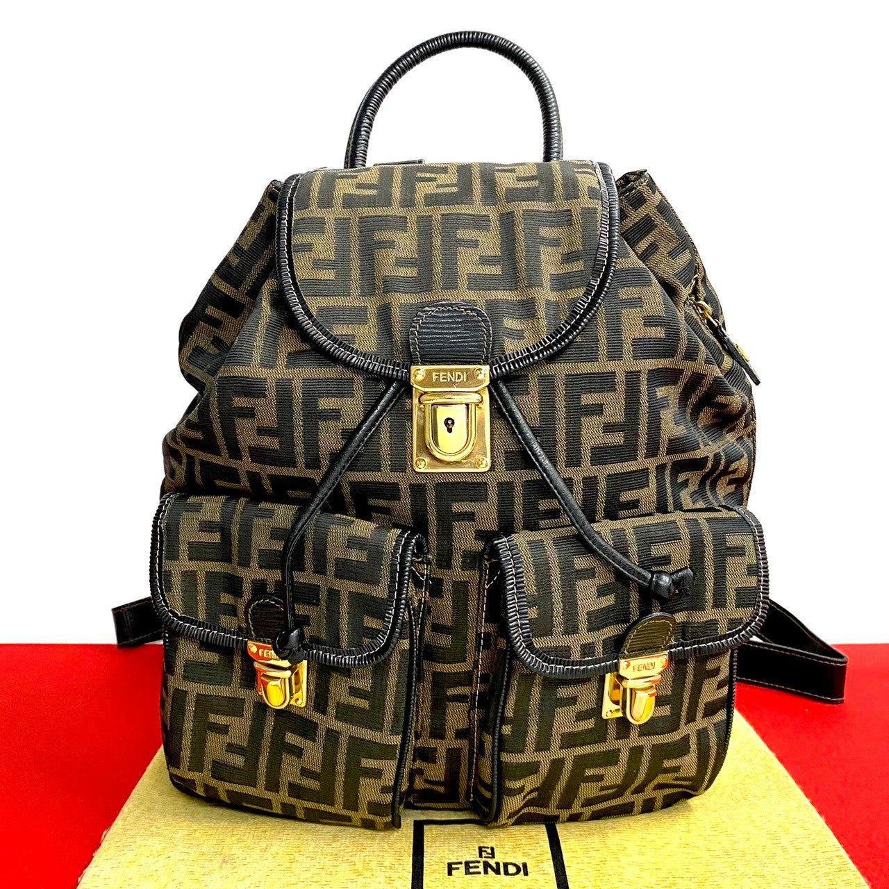 Fendi Leather Canvas FF Zucca Backpack 98780