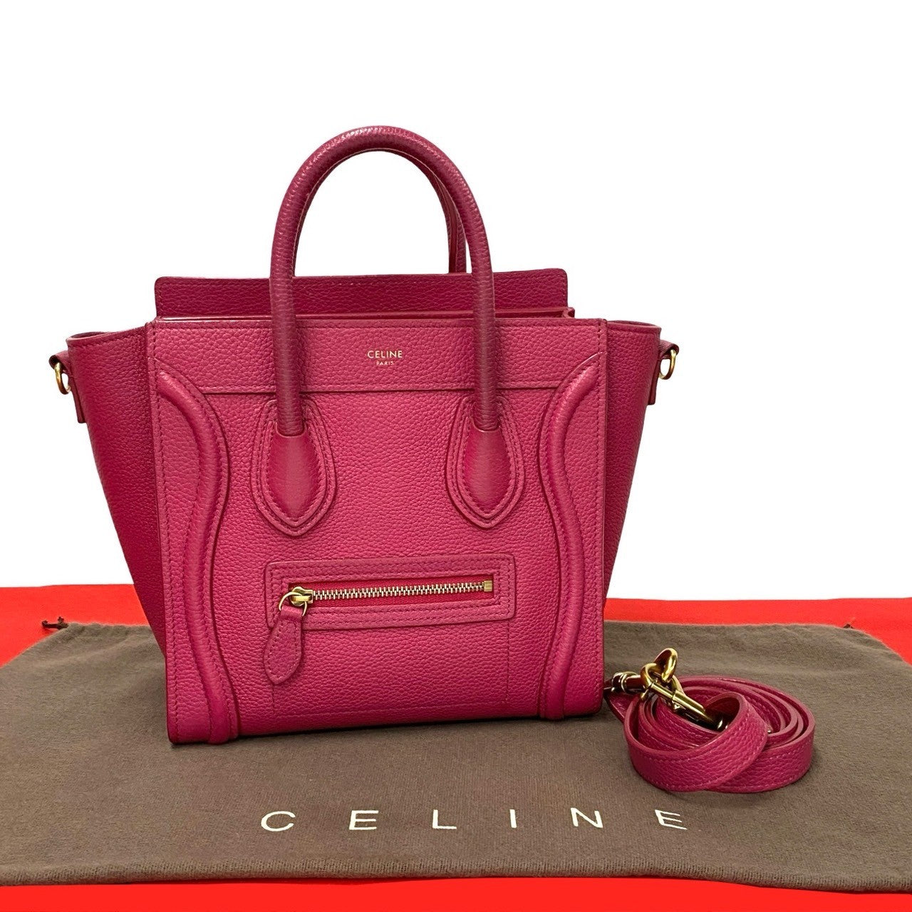 Celine Leather Luggage Nano Shopper Tote Bag