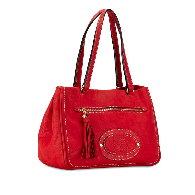 Loewe Anagram Fringe Leather Handbag Red