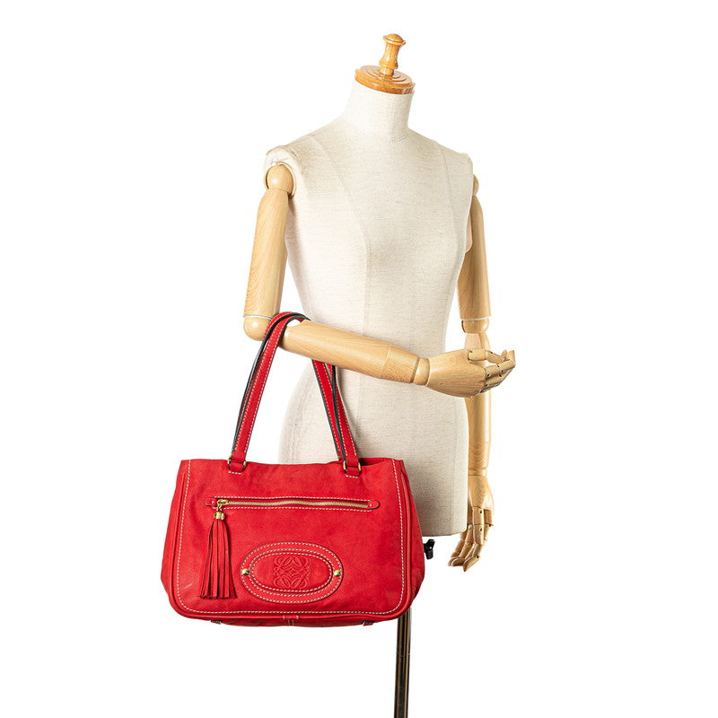 Loewe Anagram Fringe Leather Handbag Red