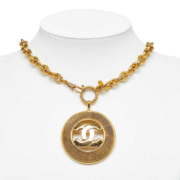 Chanel Vintage Coco Mark Round Necklace Gold Plated