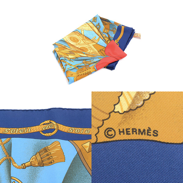 Hermes Silk Scarf Carré 90 Soleil de Soie Blue in Very Good Condition