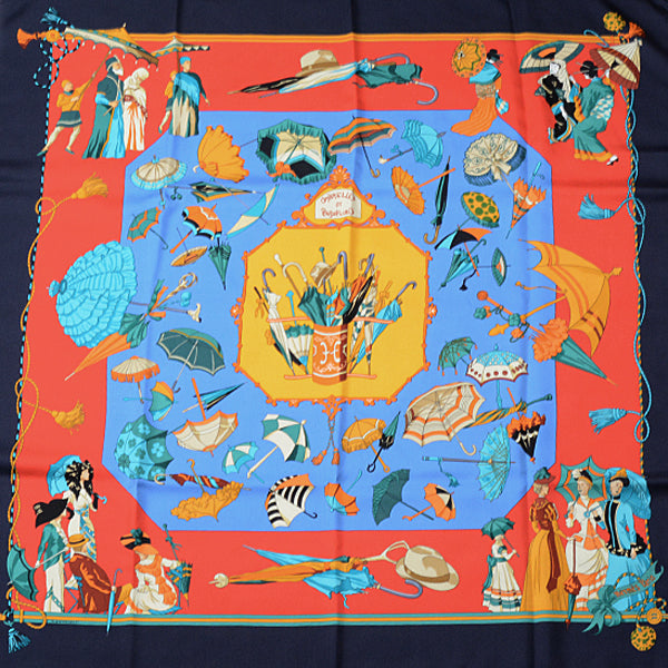 Hermes Silk Scarf Carré 90 OMBRELLES ET PARAPLUTES in Great Condition