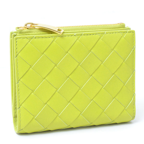 Bottega Veneta Lambskin Compact Bifold Wallet Lime Green in Great Condition