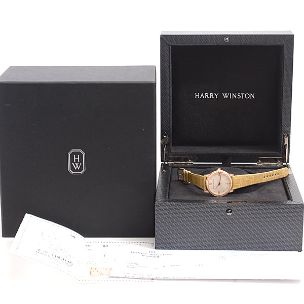 Harry Winston Ladies Watch Midnight 32mm Pink Gold Diamond Bezel Quartz in Great Condition