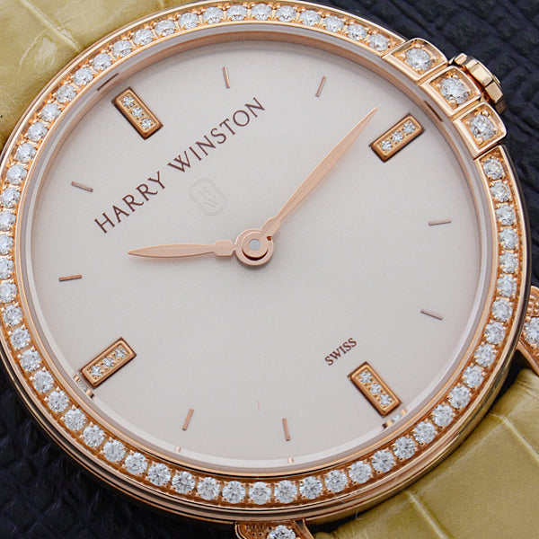 Harry Winston Ladies Watch Midnight 32mm Pink Gold Diamond Bezel Quartz in Great Condition