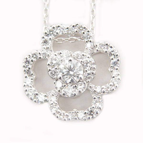 Ponte Vecchio K18WG Diamond Flower Motif Necklace White Gold