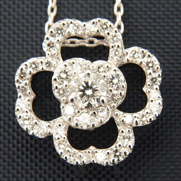 Ponte Vecchio K18WG Diamond Flower Motif Necklace White Gold