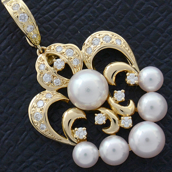 Mikimoto K18 Pearl Diamond Pendant in Great Condition