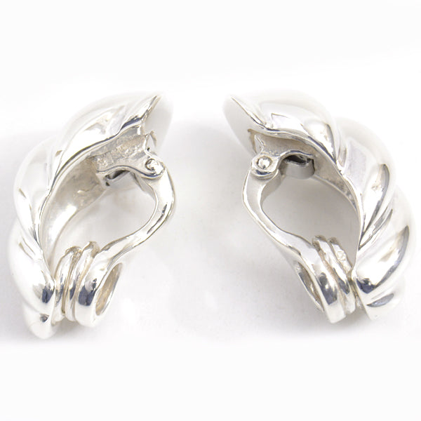 Hermes Silver Twist Design Clip-On Earrings in Great Condition