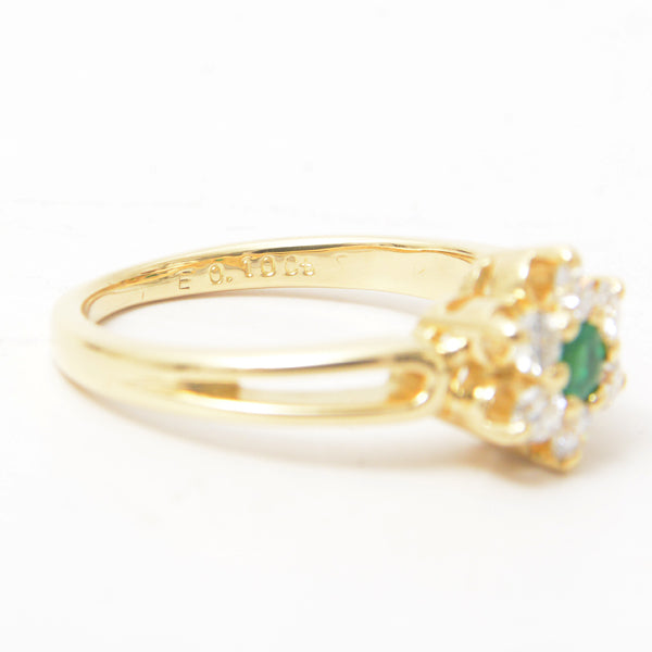 Mikimoto K18YG Emerald Diamond Flower Motif Ring in Great Condition