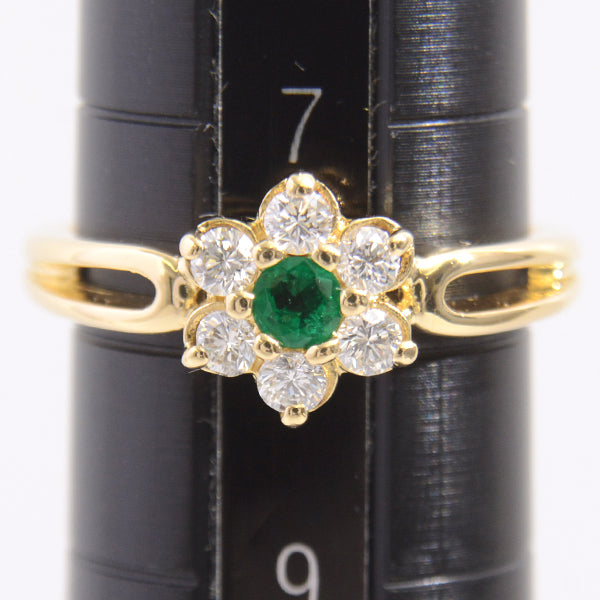 Mikimoto K18YG Emerald Diamond Flower Motif Ring in Great Condition