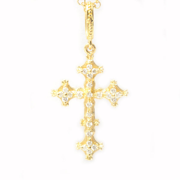 AHKAH K18 Yellow Gold Diamond Cross Necklace in Great Condition