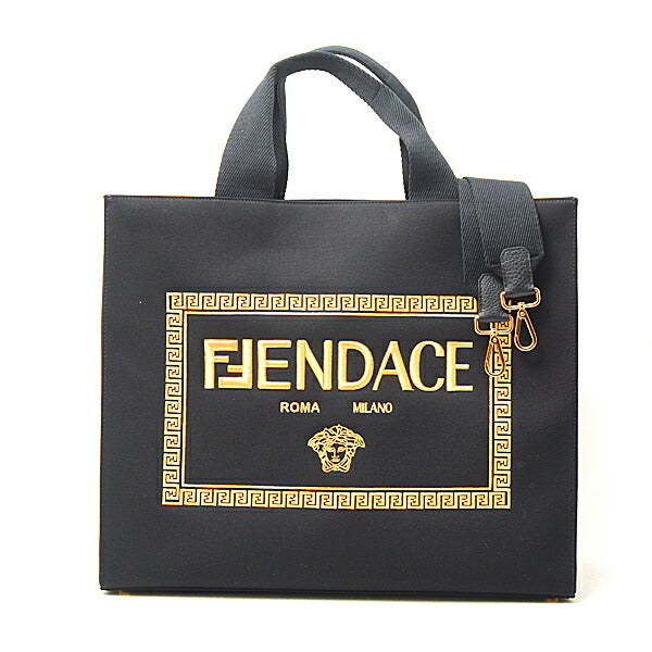 Versace Fendi Collab Canvas Tote Bag Black