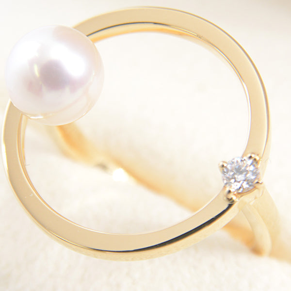 Tasaki Kinetic 1P Pearl Diamond Ring 750YG