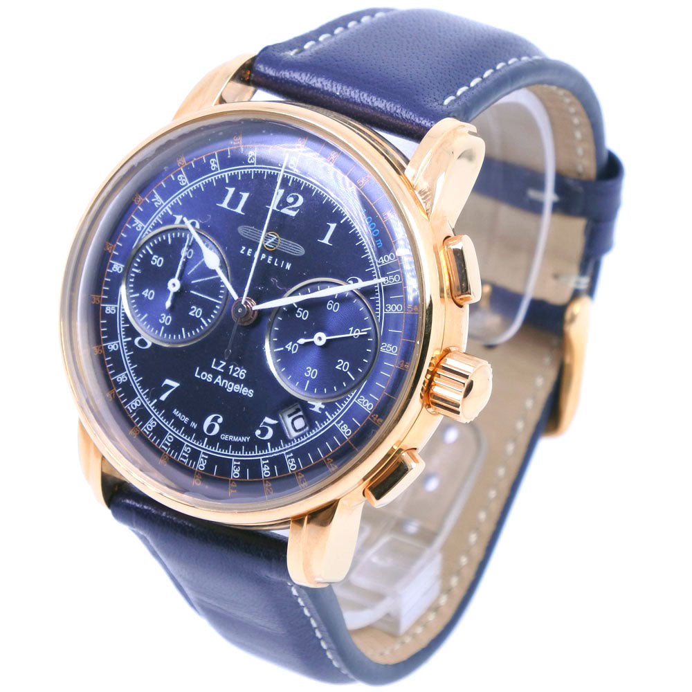 Zeppelin Los Angeles Men's Watch LZ126 7616-3, Stainless Steel & Leather, Navy, Quartz, Chronograph, Blue Dial [New, S-Rank] 2087788.0