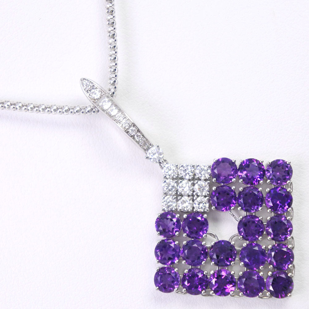 K18 White Gold Amethyst Diamond Necklace