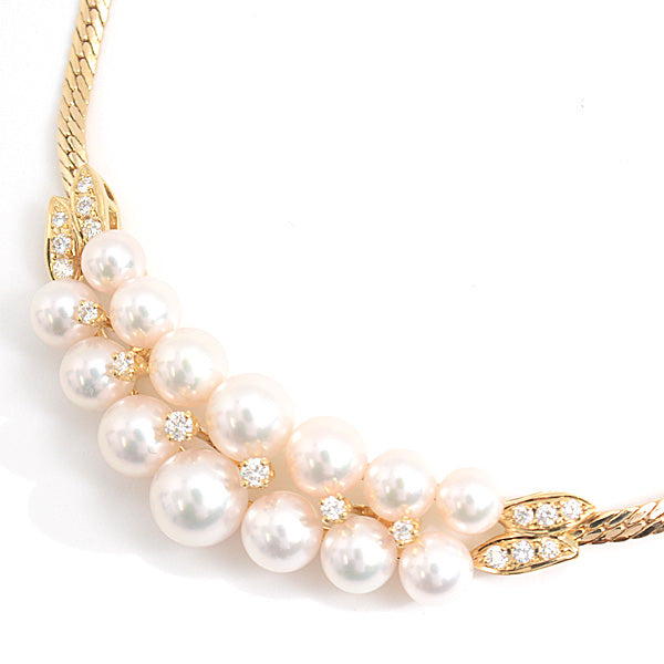 Mikimoto K18 Pearl Diamond Necklace Yellow Gold