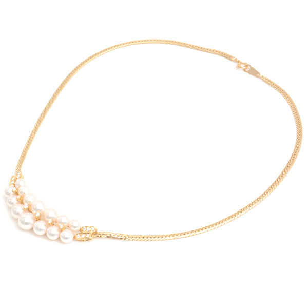 Mikimoto K18 Pearl Diamond Necklace Yellow Gold