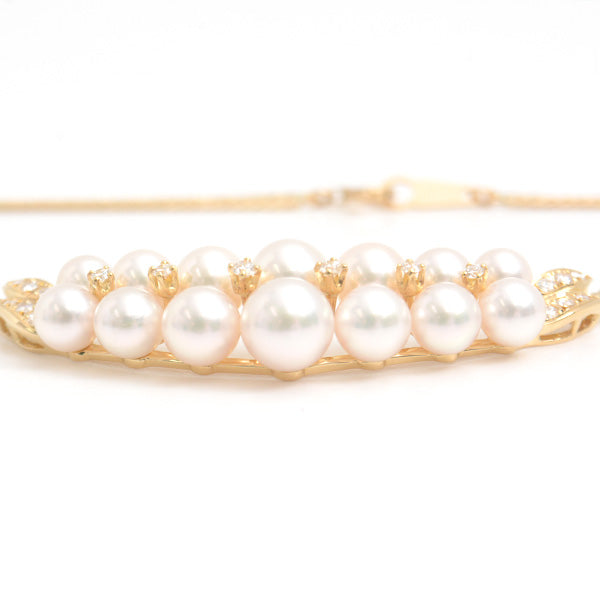 Mikimoto K18 Pearl Diamond Necklace Yellow Gold