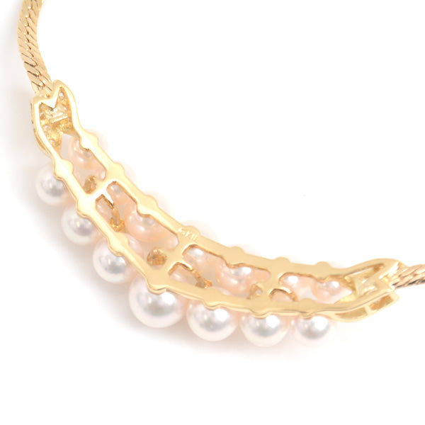 Mikimoto K18 Pearl Diamond Necklace Yellow Gold