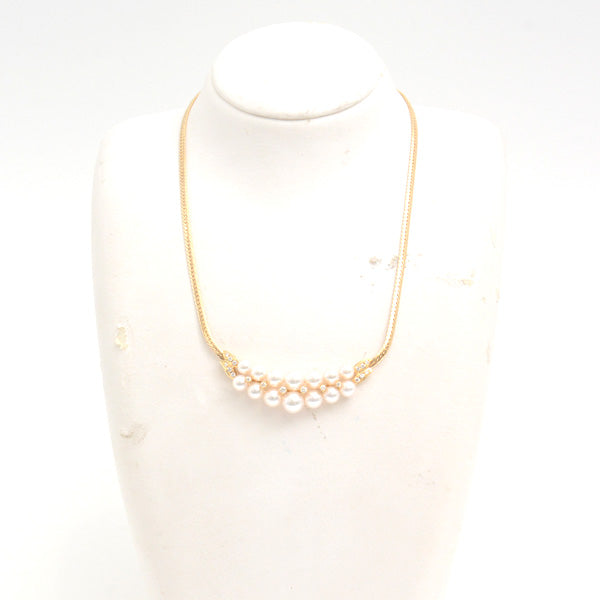 Mikimoto K18 Pearl Diamond Necklace Yellow Gold