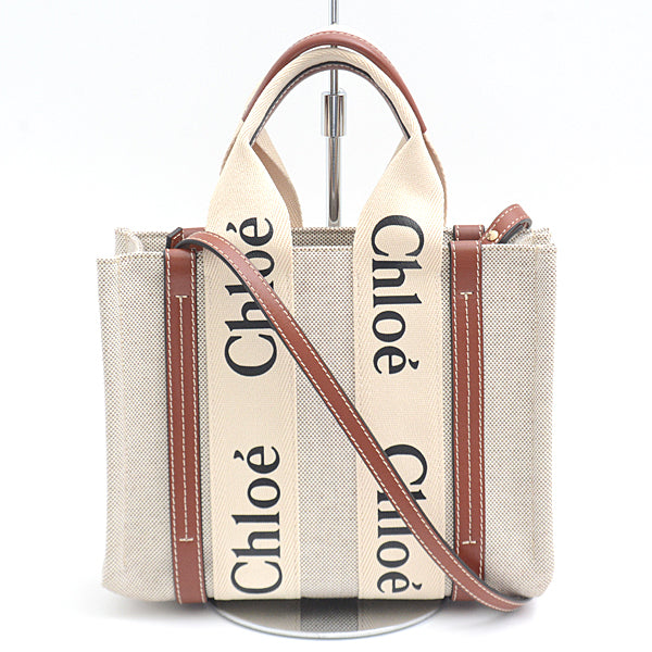 Chloe Linen Canvas Small Tote Bag Ivory Brown