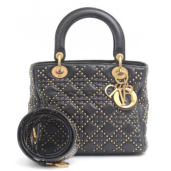 Dior Lady Dior 2WAY Bag Gold Studs Black